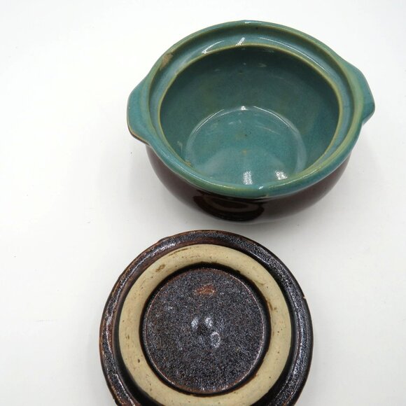 Country Fare Stoneware Set Brown Teal Ceramic Pitcher Creamer Lidded Sugar Bowl - Picture 8 of 11